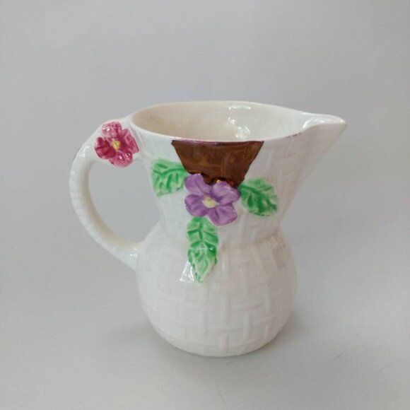 Vintage Wade Ceramic Creamer Mini Pitcher Flower Basket Weave England - Picture 5 of 11